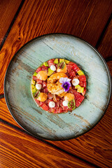 beef tartar with avocado and bread