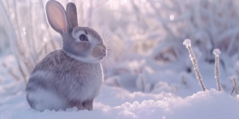 cute rabbit in snow, generative AI