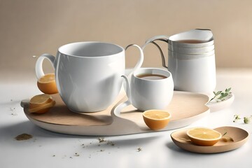 Fototapeta na wymiar Tea mug with jug