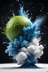 powder explosion photography,  blue powder and lime