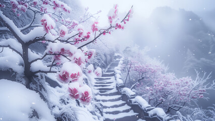 Cloudy Day Charm: The Majestic Dance of Plum Blossoms in Snow