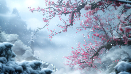 Cloudy Day Charm: The Majestic Dance of Plum Blossoms in Snow