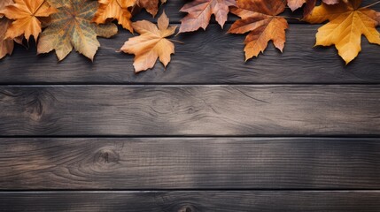 Naklejka na ściany i meble Leaves on a rustic wooden background