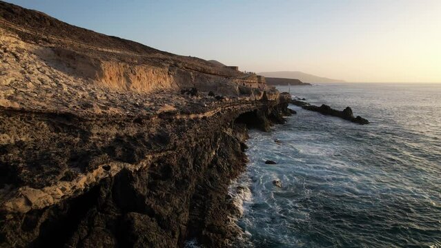 Fuerteventura, Canary islands. Coastline and beach in a tourist town.