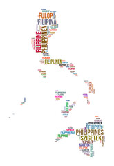 Philippines country shape word cloud. Typography style country illustration. Philippines image in text cloud style. Vector illustration.