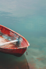 Suspended in Calm: Old Red Boat on Tranquil Waters