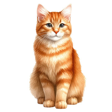 Orange Domestic Cat Watercolor Clipart, Isolated on Transparent Background Elegant Feline Breed Illustration for Cat Lovers