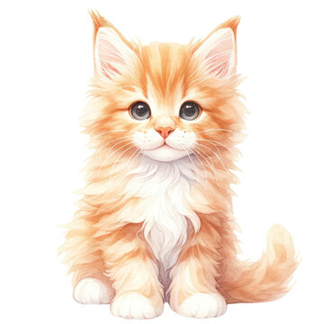 Orange Maine Coon Cat Watercolor Clipart, Isolated on Transparent Background Elegant Feline Breed Illustration for Cat Lovers
