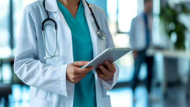 medical healthcare professional doctor with tablet technology in hospital