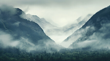 Mountains under mist in the morning