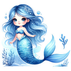 cute mermaid watercolor illustration