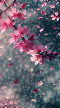 cherry blossom flowers flying around, spring