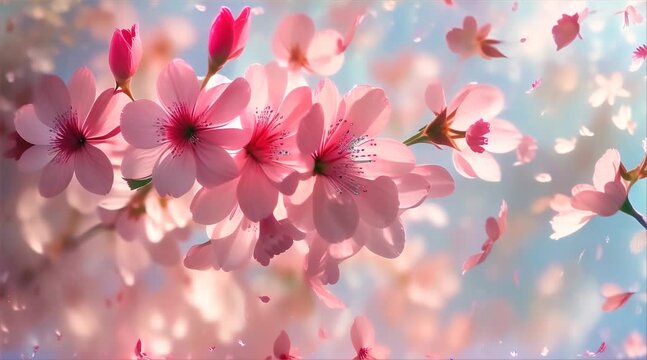 cherry blossom flowers flying around, spring
