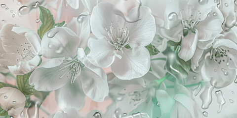 white of flowers with water drops, generative AI