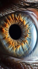 An ultra-close-up of a human eye, showcasing the detailed texture and coloration of the iris, suitable for medical studies, artistic inspiration, or hyperrealistic portraiture.