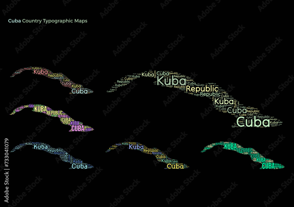 Poster cuba. set of typography style country illustrations. cuba map shape built of horizontal and vertical