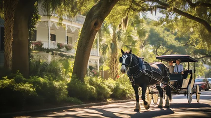 Fotobehang A horse and carriage in a historic setting © Muhammad