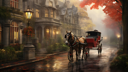A horse and carriage in a historic setting