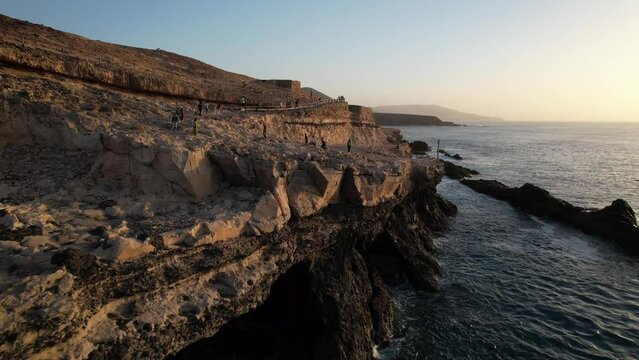 Fuerteventura, Canary islands. Coastline and beach in a tourist town.