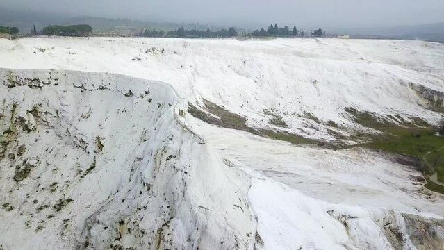 Aerial Drone Footage Showcases Pamukkale's Breathtaking Landscape and Stunning Travertine Terraces
