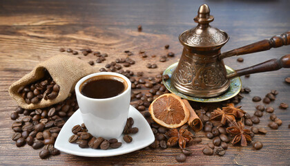 cup of coffee with beans