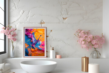 luxurious bathroom decoration Modern design with elegant frames and stunning  paintings.