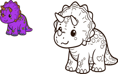 Illustration of educational coloring book vector-dinosaur, triceratops © Ziyasier