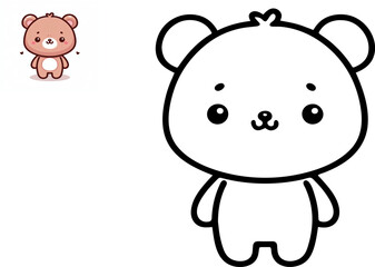 Funny little bear. Copy the picture. Coloring book. Educational game for children. Cartoon vector illustration