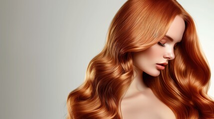 Naklejka premium Elegant Woman with Long Shiny Wavy Red Hair