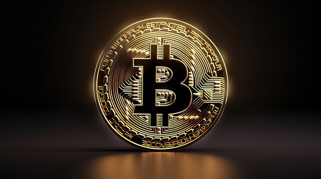 Golden bitcoin on black background. Cryptocurrency concept