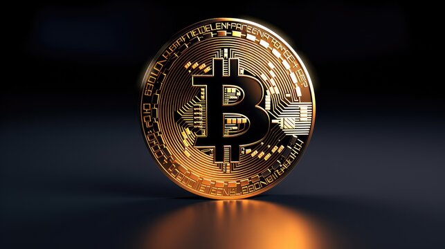 Golden bitcoin on black background. Cryptocurrency concept