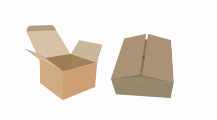 Vector Isolated Set of Carton Boxes, Opened and Closed