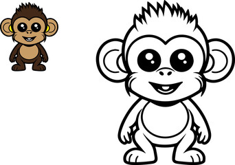 Vector illustration of cartoon monkey, Coloring book