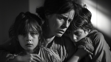 Fototapeta premium a mother trying to control all her kids
