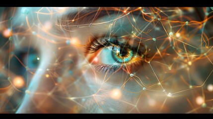 Visionary Gaze: Close-Up of Woman's Eye with Network Nodes