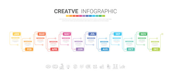 Infographics element design for all month, 12 months, can be used for Business workflow, process diagram, flow chart.