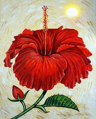 Original oil painting  Modern art  gorgeous  petal  Hibiscus rosa-sinensis  Flower