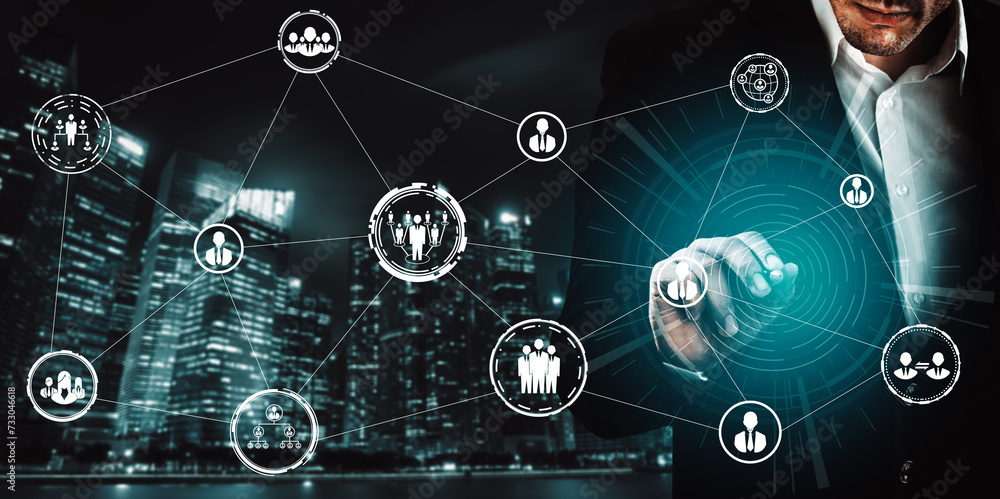 Poster human resources recruitment and people networking concept. modern graphic interface showing professi