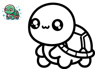 Black and white cute cartoon turtle. Coloring book for the children. Vector illustration