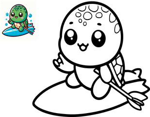 Black and white cute cartoon turtle. Coloring book for the children. Vector illustration
