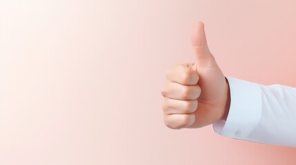 business man hands thumbs up on pastel color background