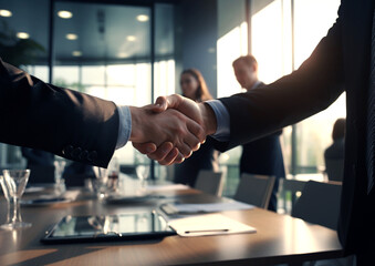Businessman shaking hands in the meeting room. - obrazy, fototapety, plakaty