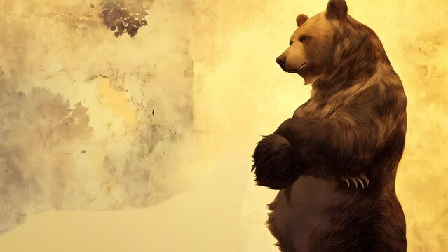 A standing bear with crossed arms surrounded by enveloping smoke.
