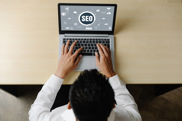 SEO search engine optimization for modish e-commerce and online retail business showing on computer...