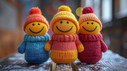 Fototapeta premium Cute emoji ball wearing a wool sweater. International Day of Happiness