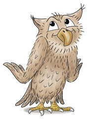 illustration of a cartoon owl that is embarrassed on a white background