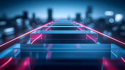 Futuristic Neon Lit Bridge in Urban Nightscape Modern City Conceptual Background