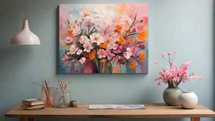 Spring Background In Front Of diseñar un cuadro abstracto con el estilo del pintor  español Ramon montoyaA Wooden Table