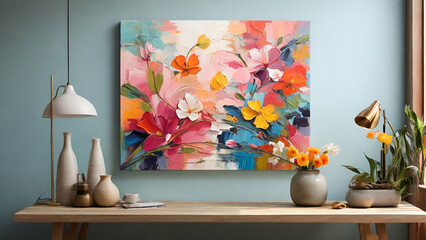 Spring Background In Front Of diseñar un cuadro abstracto con el estilo del pintor  español Ramon montoyaA Wooden Table