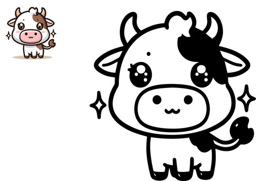 Coloring book cow theme, cartoon vector illustration.